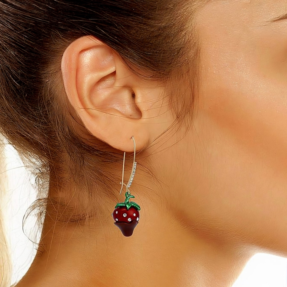 NEW Betsey Johnson Love Spell Chocolate Strawberry Dangle Drop Earrings NWT - Picture 6 of 7
